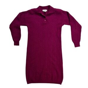 Vintage Outlander Studio Lambswool Angora Cable Knit Polo Sweater Dress Pink M